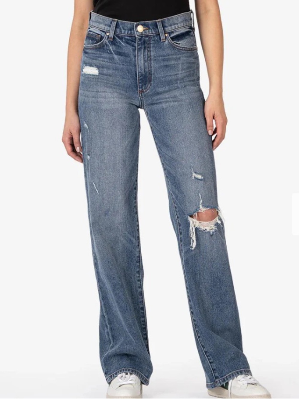 Kut from the Kloth Straight Leg Distressed Mid Blue Jeans